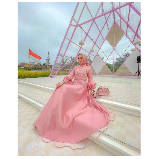 Dress Gamis Brukat Pesta Terbaru Brokat Mewah Elegan Nayla Bahan Moscrepe Warna | LaMarema VB-028