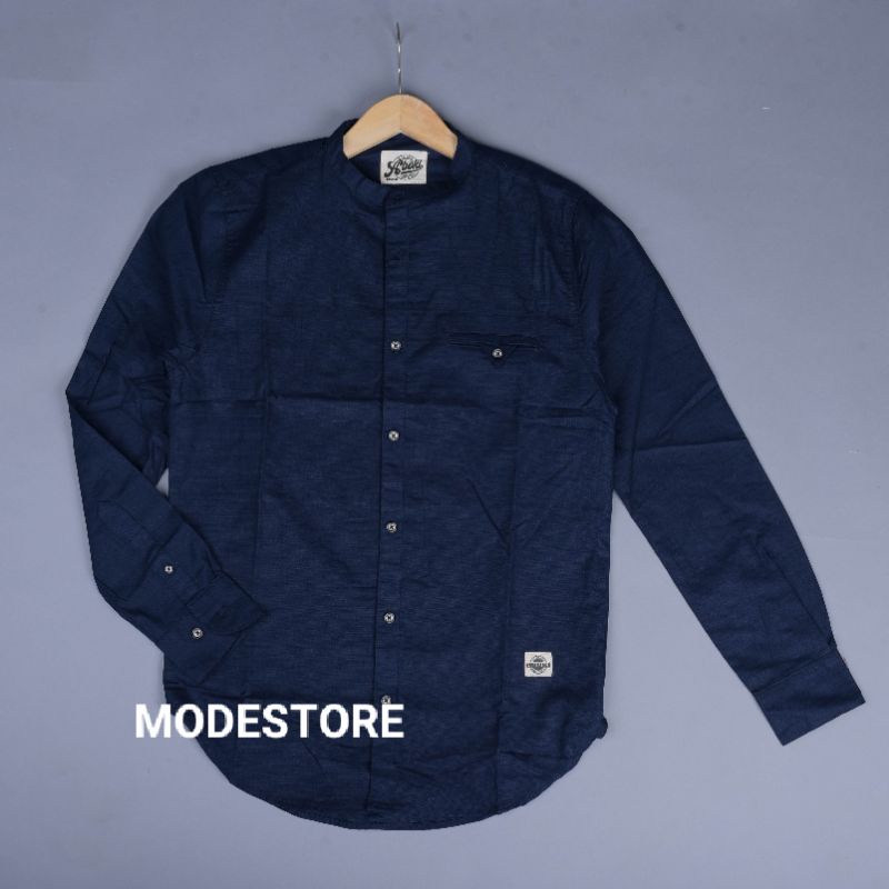 KEMKO, Kemeja Pria Lengan Panjang Polos Kerah Sanghai, Kemeja Koko Panjang Polos Premium, Kemeja Ker