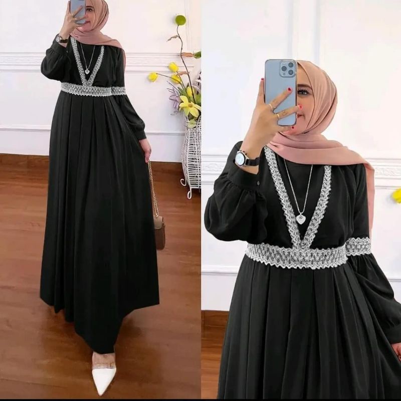 QAISHA DRESS CERUTY BABYDOLL/ALALIYA DRESS RENDA KEKINIAN/GAMIS MUSLIM CERUTY TERBARU/FASHION MUSLIM WANITA JUMBO FIT XL/FAR MOSLEMSTORE