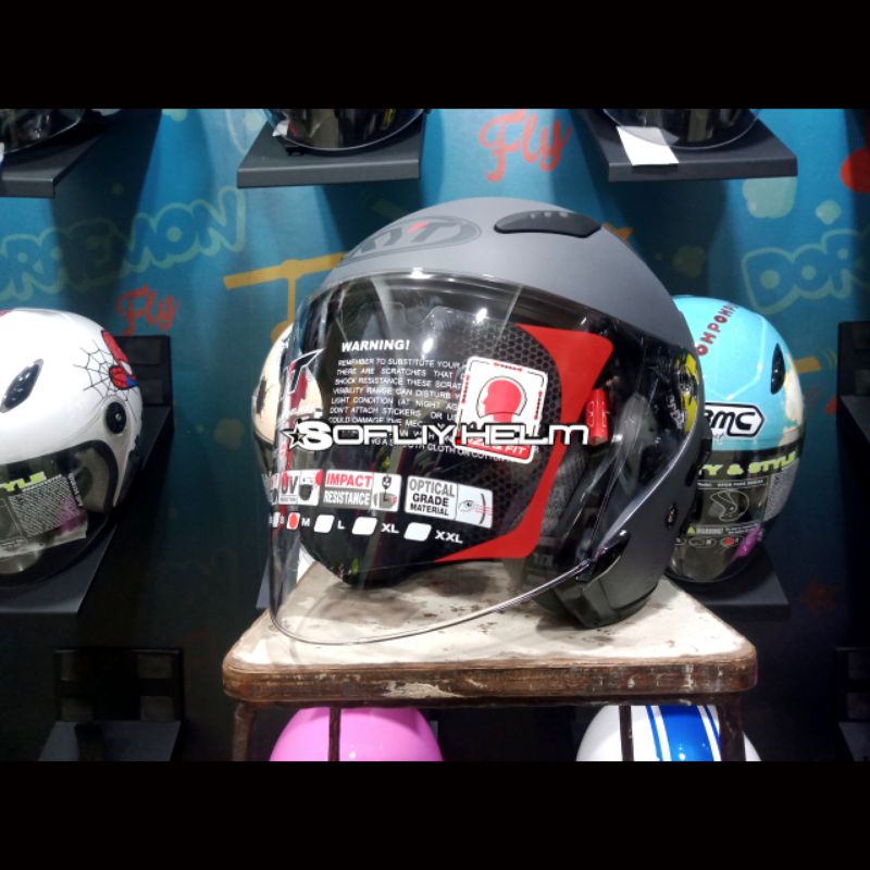 HELM KYT GALAXY FLAT R SOLID GREY MATT DOUBLE VISOR HELM KYT GALAXY FLAT R GREY DOFF HALF FACE-1