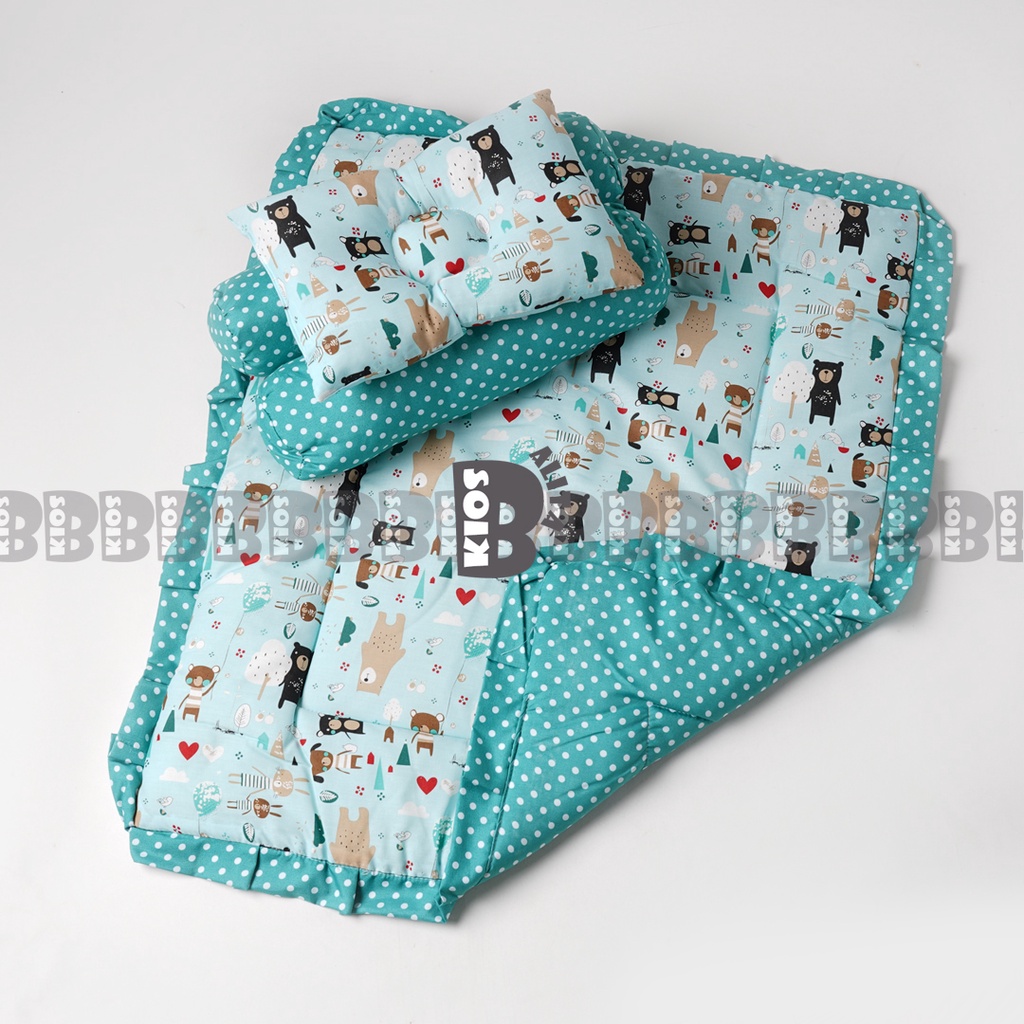 BED COVER SET BAYI Bed Cover Bayi Bantal Guling Selimut Bayi Tempat Tidur FREE tas mika Kado Lahiran-BLUE PANDA