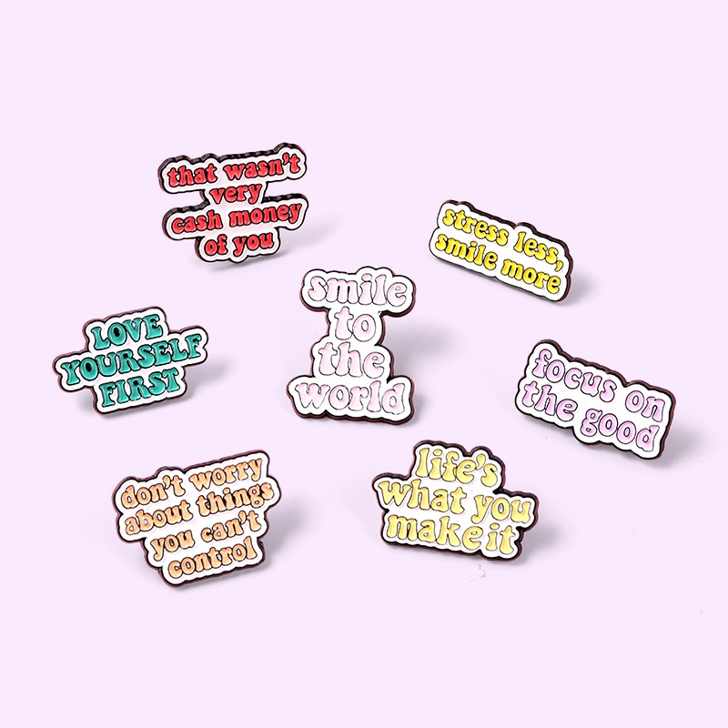 Life Quotes Enamel Pins Don't Worry Smile To World Inspirational Brooch Lapel Pin Badges Inspired Jewelry