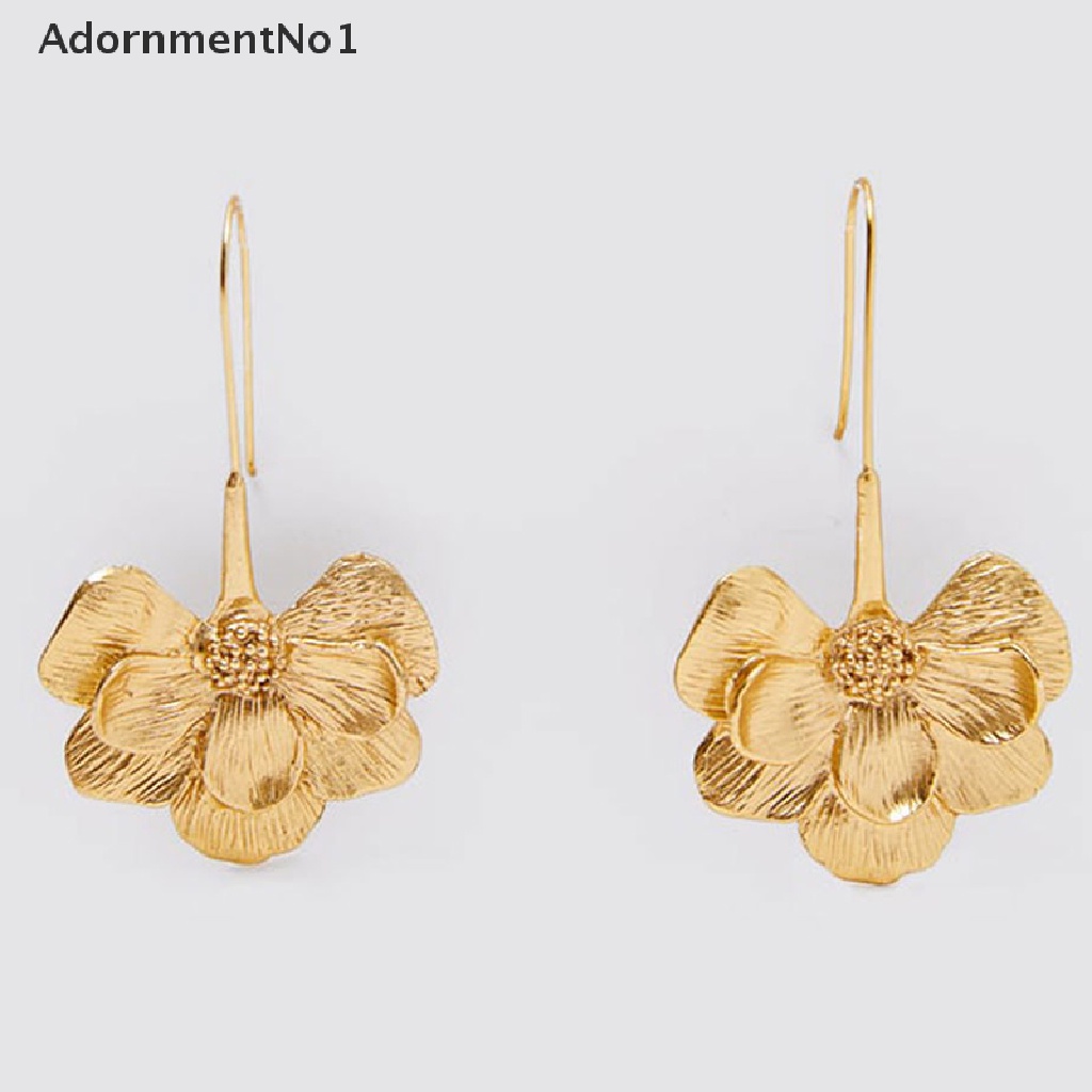 (AdornmentNo1) Anting Tusuk Gantung Desain Bunga Bahan Metal Warna Gold Gaya Simple Untuk Wanita