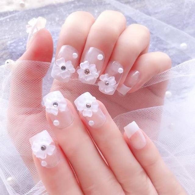 Kuku Palsu 3D / Wedding Fake Nail White Flower / Nail art