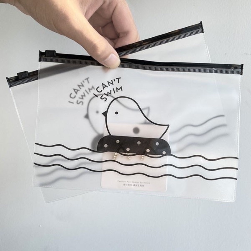 

Zipper bag zip lock organizer Transparan Doff tempat pensil wadah kosmetik masker uang serbaguna motif lucu