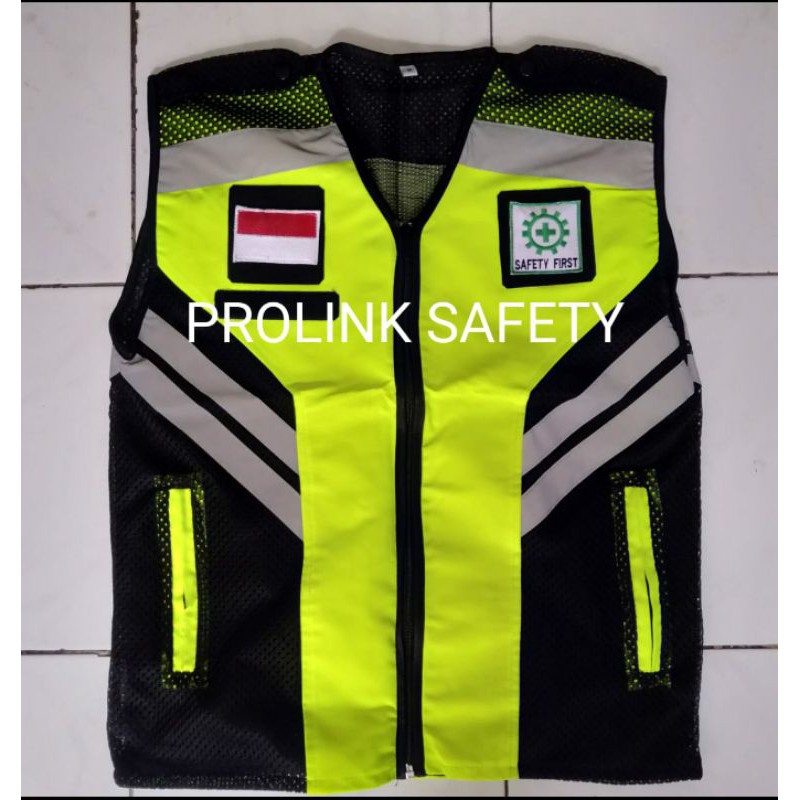 ROMPI SAFETY HIJAU STABILO HITAM BAHAN TASLAN FREE LOGO K3 BENDERA