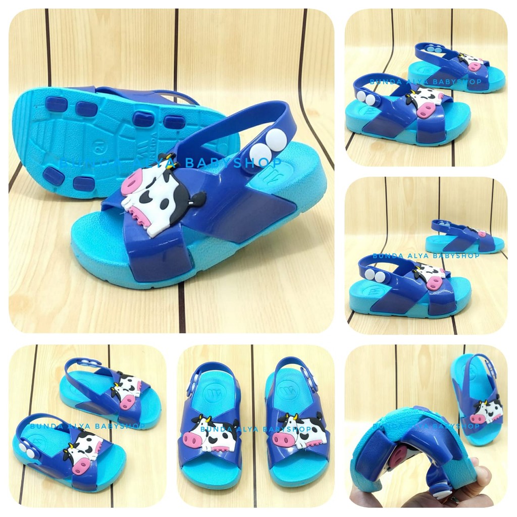 Sendal Anak Laki  6 Bulan 1 2 Tahun BIRU COW Karet Lentur - Sandal Anak Cowok Anti Licin Tali Silang Size 18 - 23 Karet Anti Licin