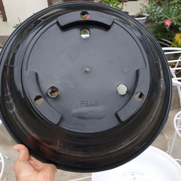 Brightϟ Pot bunga plastik Bonsai 40 bulat ceper murah grosir (39cm) - Hitam