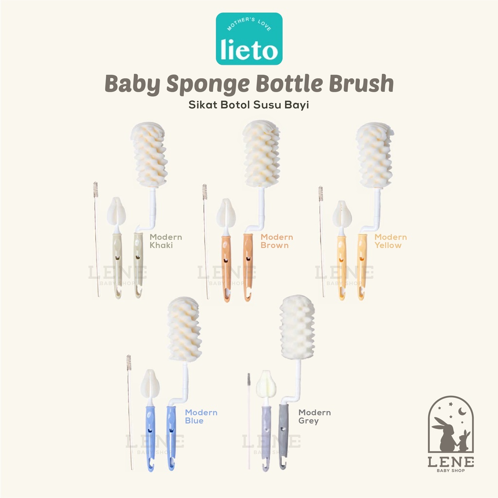 Lieto Baby Sponge Bottle Brush New Color - Sikat Botol Susu Anak Bayi