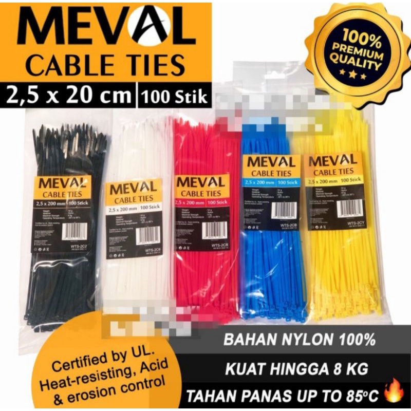 

MEVAL KABEL TIES NYLON NILON 2.5 X 200 MM 20CM ISI 100PCS MERAH BIRU KUNING PUTIH HITAM WARNA WARNI