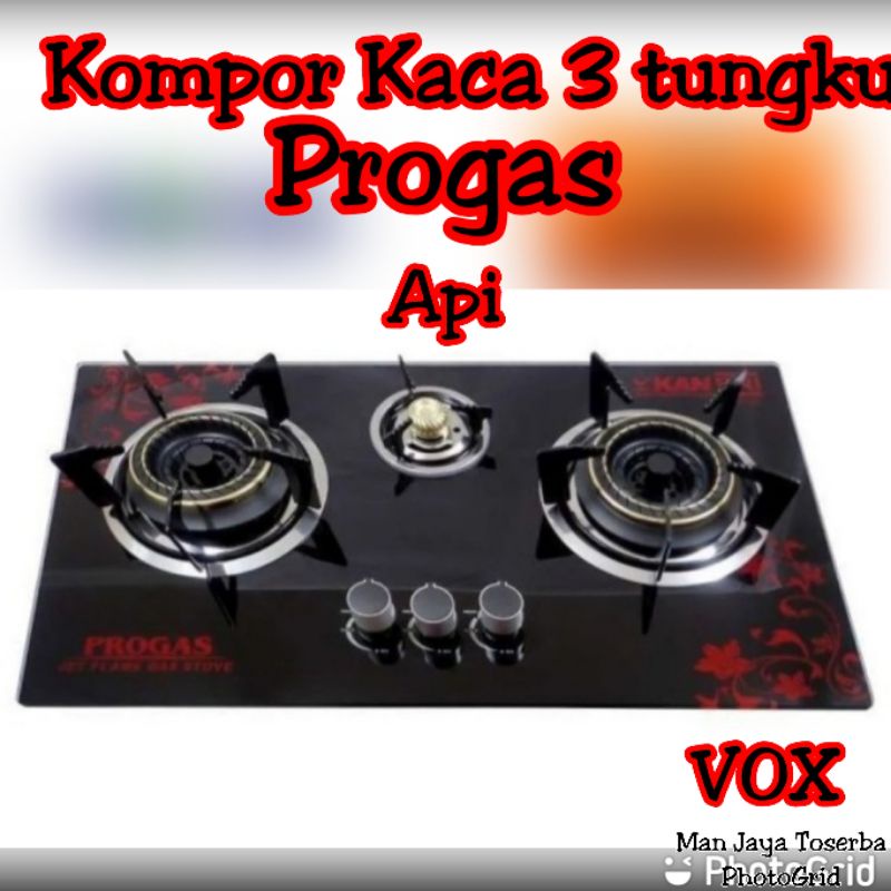 Kompor gas 3 tungku kaca PROGAS API