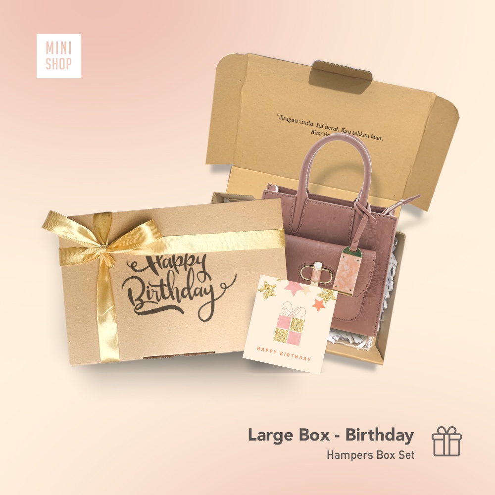 

Large box Happy Birthday 32 x 20 x 10 cm - lengkap + pita + kartu ucapan ( kotak kardus kado kemasan hampers set murah hoodie hijab baju kaos gamis dress fashion aksesoris / ultah selamat ulang tahun milad )