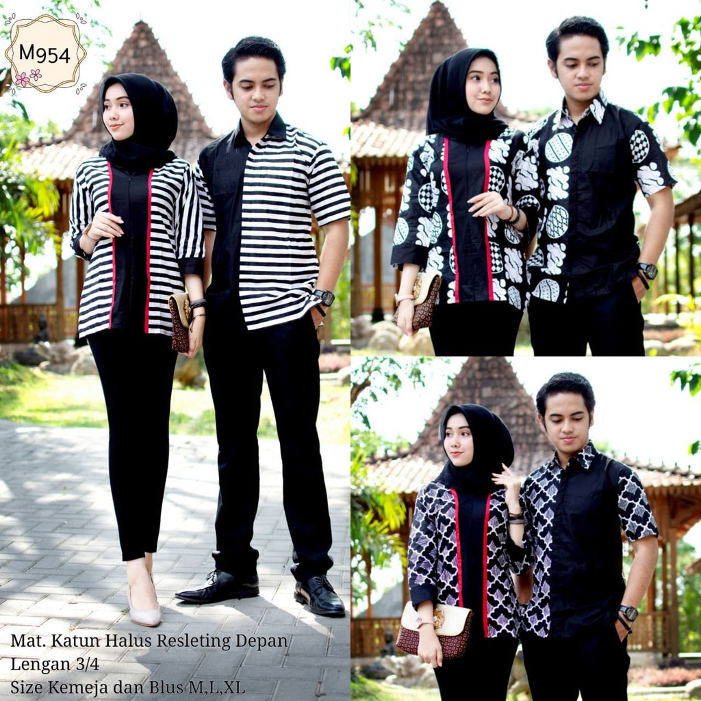 BAJU BATIK PASANGAN MODEL TERBARU | BAJU BATIK COUPLE MODEL BLUS KATUN HALUS TERBARU M954