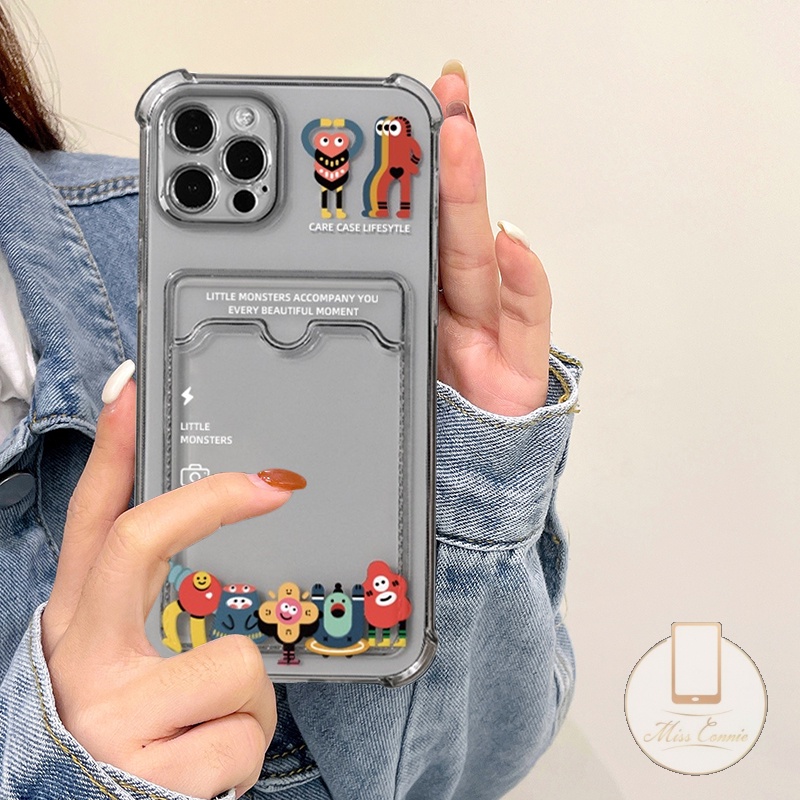 Soft Case Dompet Kartu Tahan Banting Desain Monster Kecil Untuk iPhone 6 6s 7 8 Plus 11 12 13 14 Pro Max SE 2020 XR X XS Max