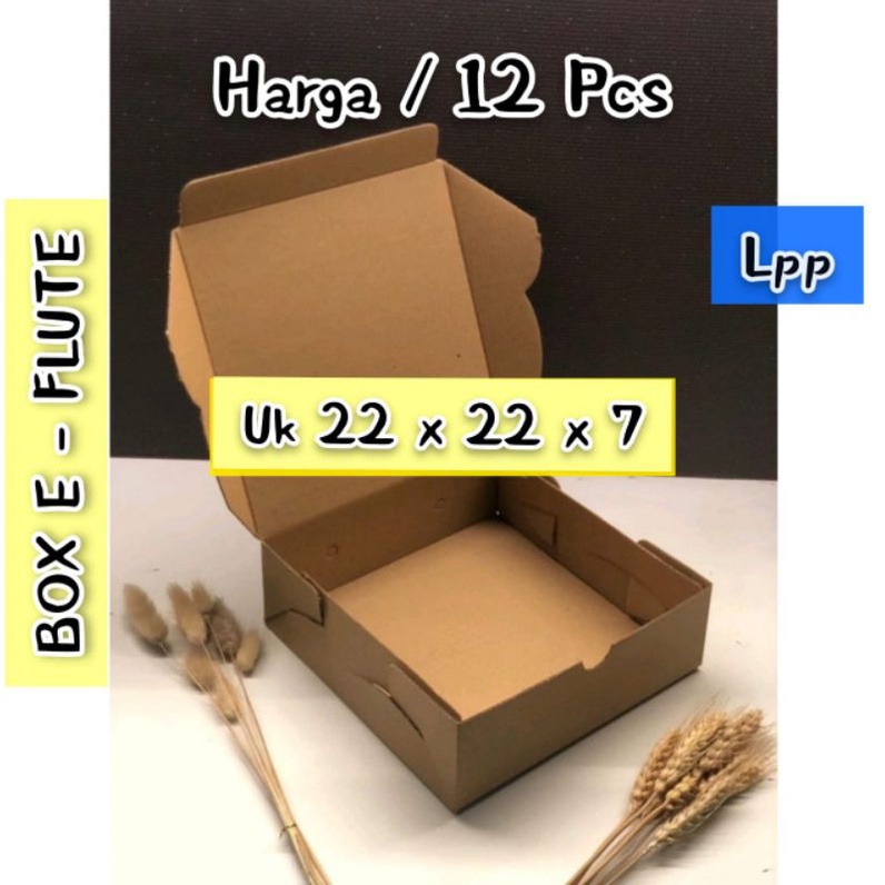 

[ 12 PCS ] BOX E ~ FLUTE uk 22 x 22 x 7 cm hampers brown ~ FOOD GRADE