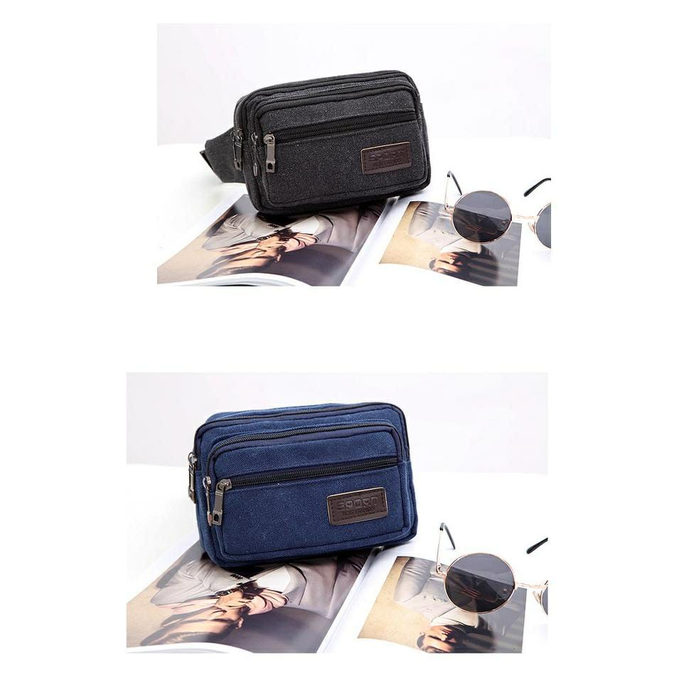 Tas Pinggang Pria Kanvas - Waistbag Distro Pria - Tas Dada Pria Import Termurah