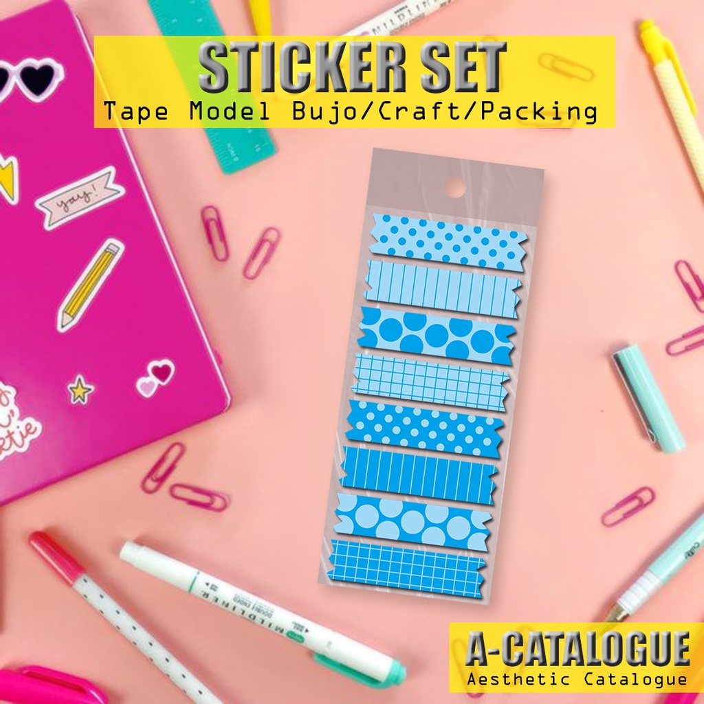 

Sticker set Sticker Tape Sticker Solatip Fragile Bisa Custom Nama Brand Gambar Design Suka-suka || TAPE VOL.1 BLUE