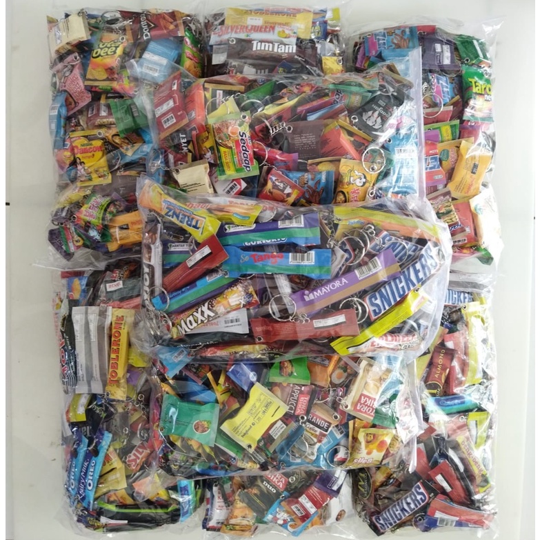 100 pcs Gantungan Kunci Miniatur Snack Makanan dan Minuman Ganci Souvenir Pernikahan Cendramata Tamu
