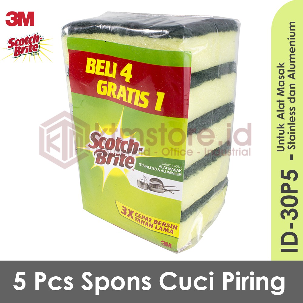 3M Scotch Brite 5 Pcs Sabut Spons Hijau Cuci Piring ID 30PS