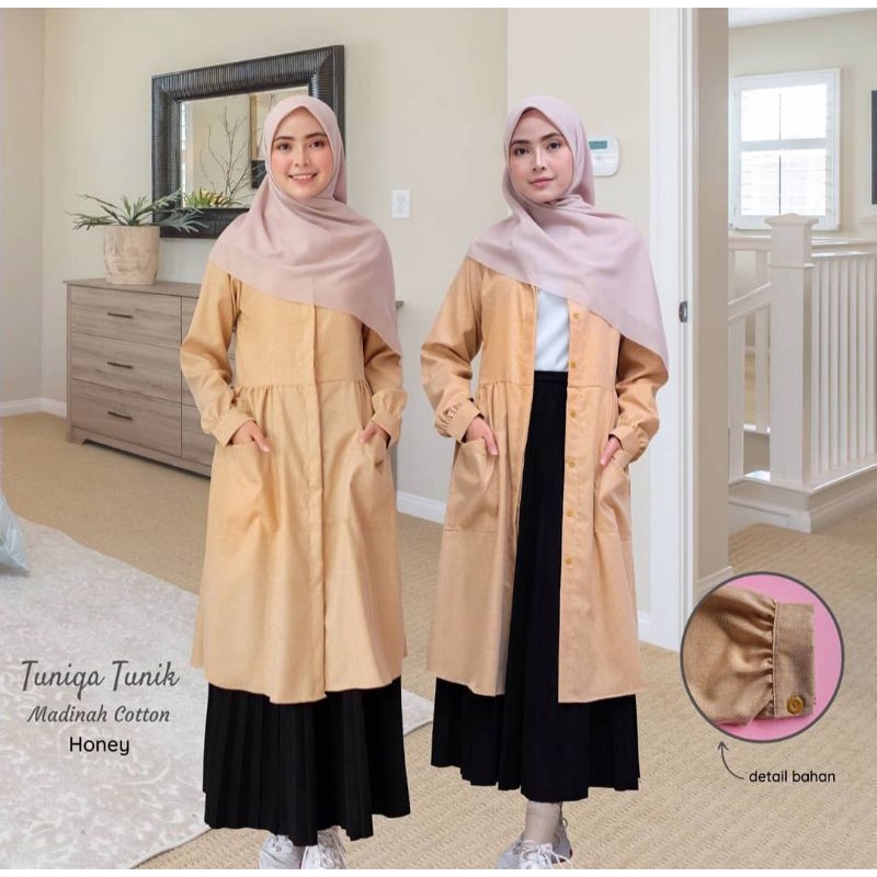 (FREE PARFUM)Tunik Kerah Long dress brand اجتهد,bahan Madinah Fodu Premium (free parfum)