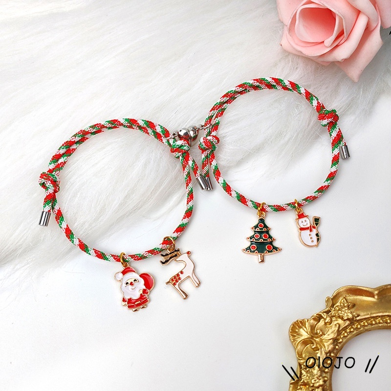 2 Pcs Beberapa Magnet Gelang Menarik Santa Claus Kreatif Adjustable Pesona Gelang Cinta Hadiah Natal - ol