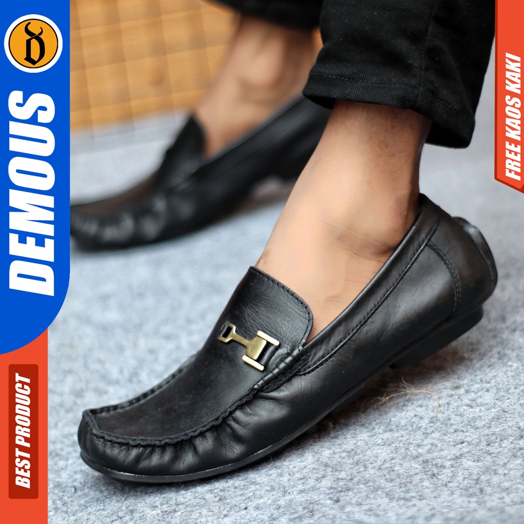 Sepatu Formal Pria Sepatu Casual Pria Kulit Asli Slop Sepatu Pantofel Kerja Kantor Kuliah Kondangan Sepatu Hitam Pria DEMOUS RINSIDE