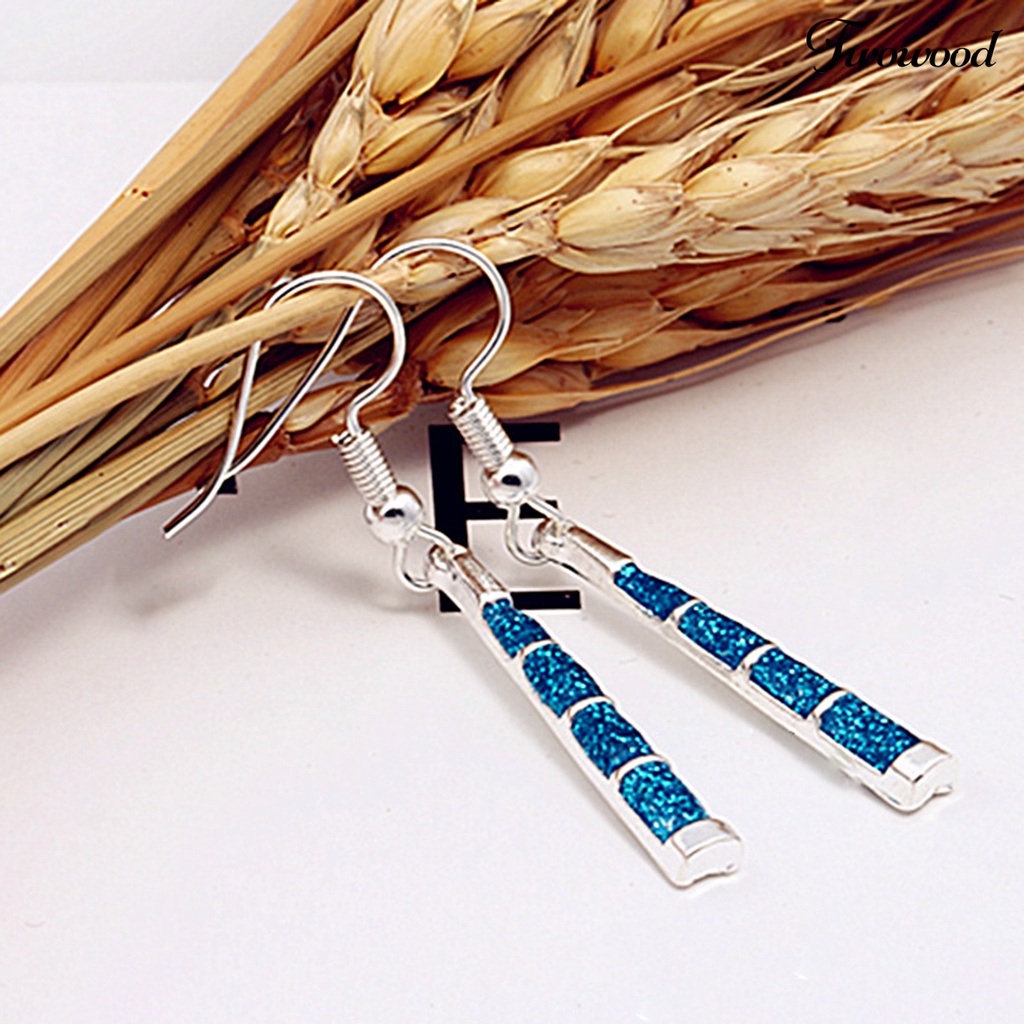 Twowood 1 Pair Hook Earrings Trapezoid Pendant Blue Faux Stone Women Shiny All Match Lightweight Dangle Earrings for Dating