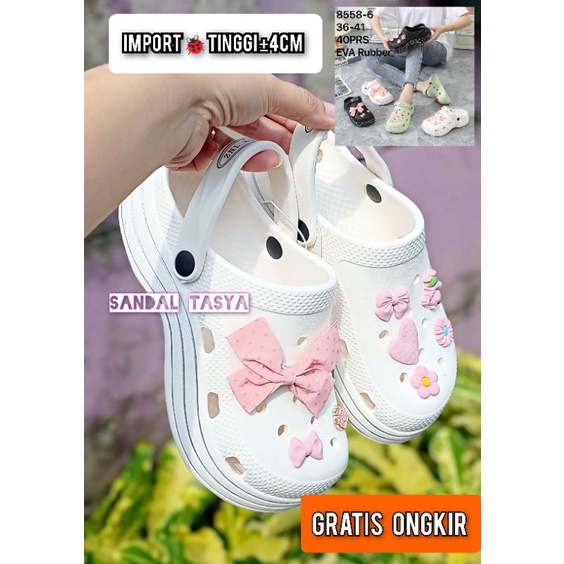 Sandal Baim Wanita Jelly Import Classic Bae Clog Fashion Jibbitz Pita Karakter Beruang Bear Casual Terbaru Korea Style Tinggi 4 cm