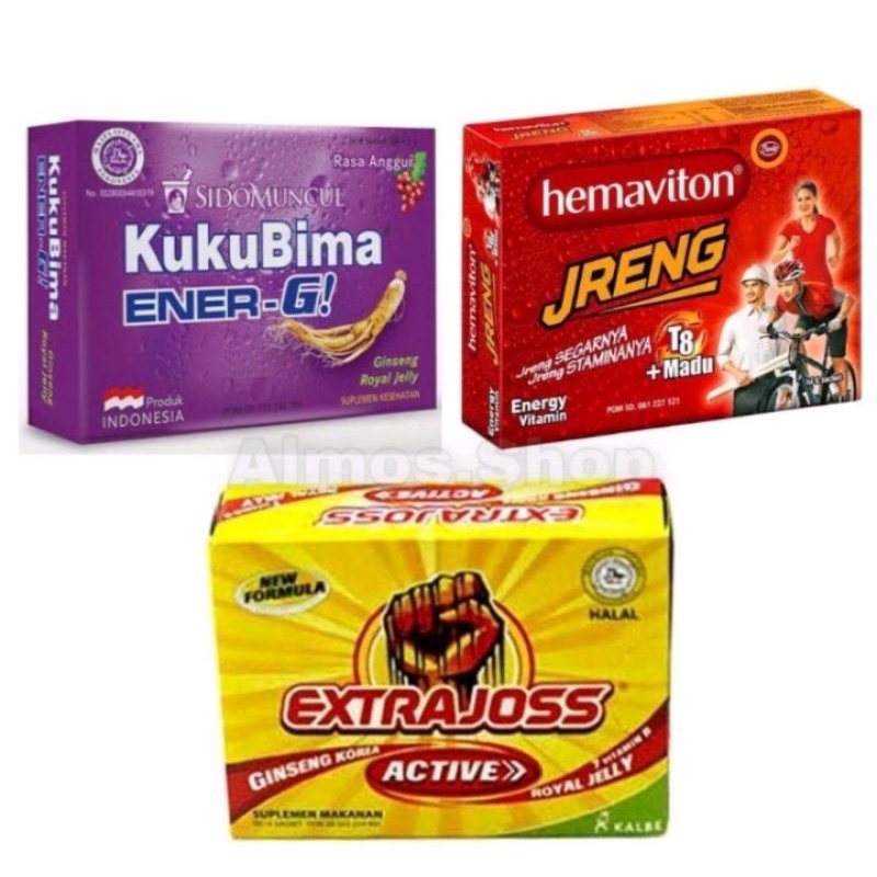 

Minuman serbuk berenergi Kuku Bima, Extrajos dan hemaviton Jreng