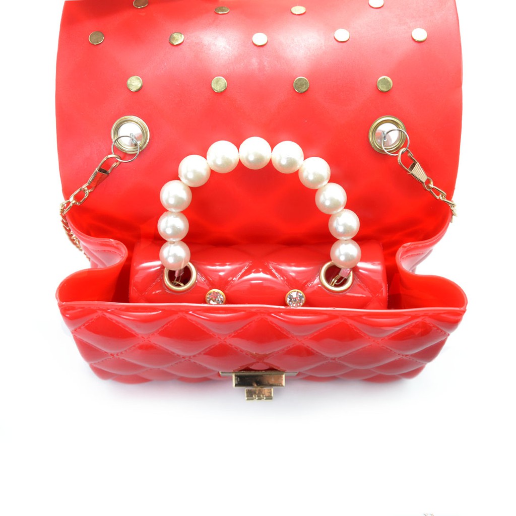 Tas selempang mini fashion jelly glosy mutiara diamond 9080