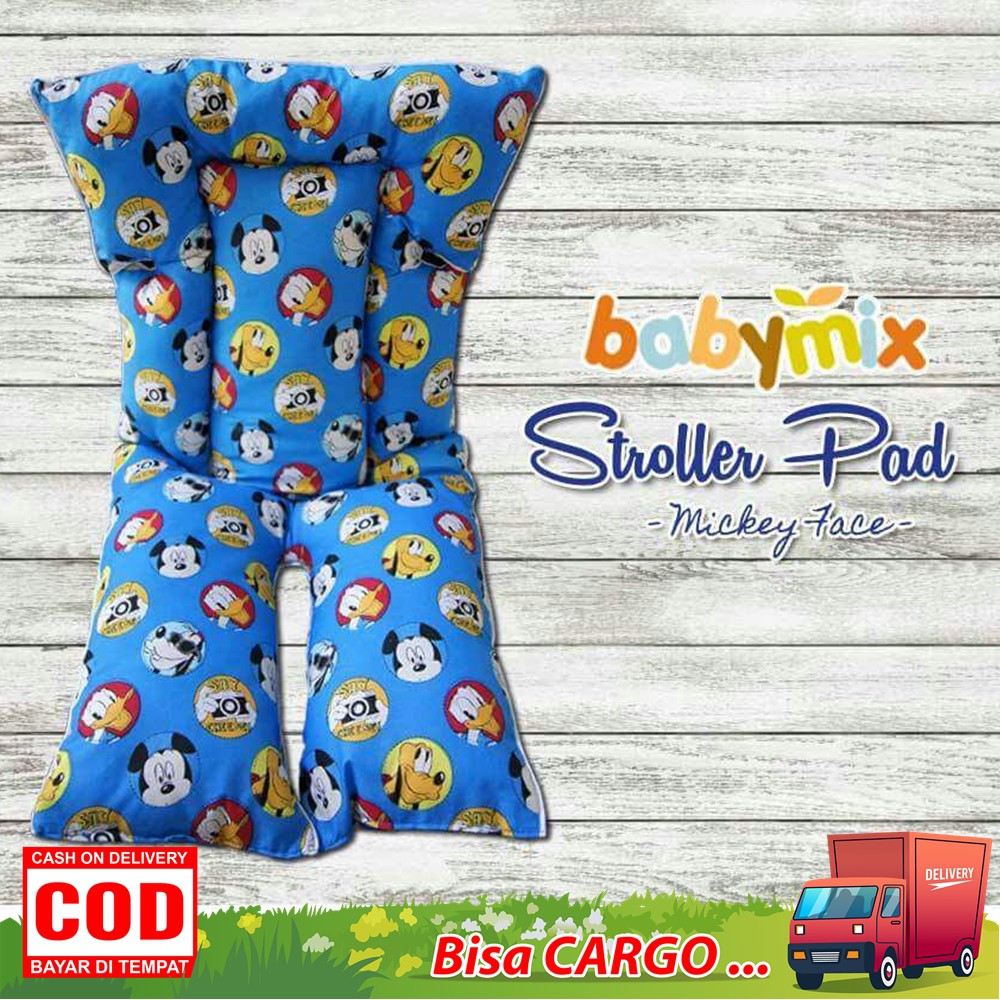 Stroller Pad Babymix Motif Micky Face, Alas Stroller, Seat Pad Babymix, Stroller Pad Murah