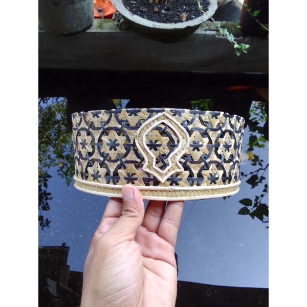 kopiah bambu anyam asli motif trompah / peci bambu anyam trompah / songkok bambu