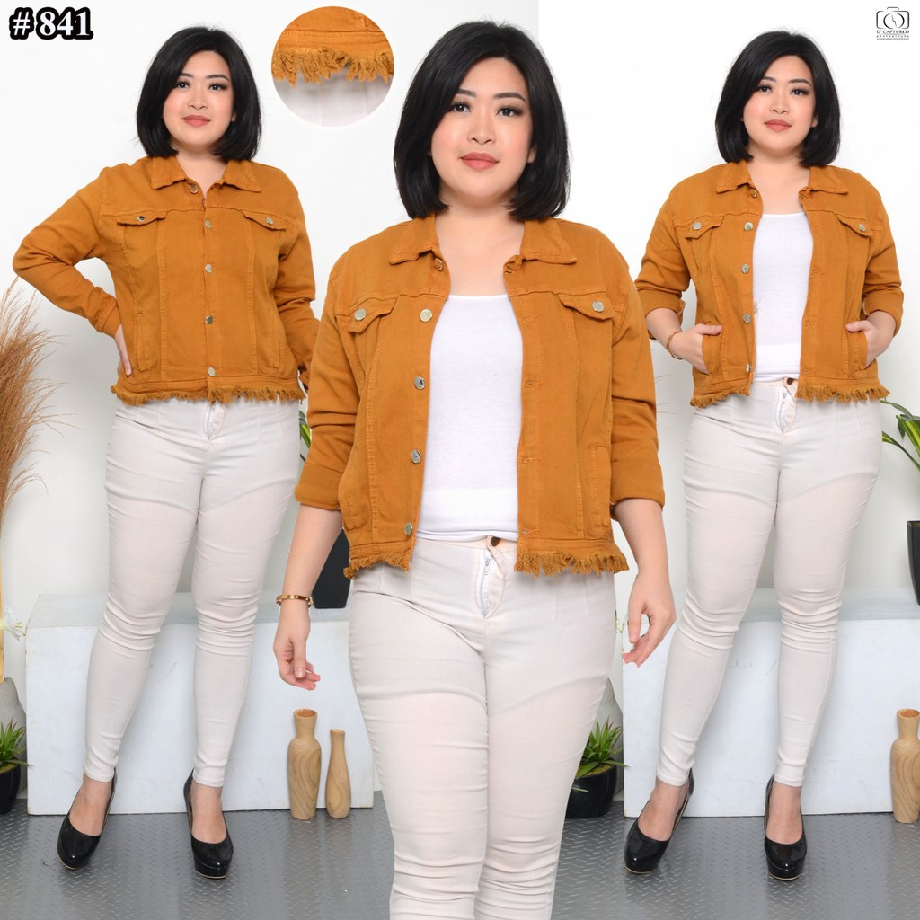 MC girl Jaket Jeans Kunyit Jumbo / Jaket Jeans Kuning Kunyit / Jaket Jeans Rumbai / Jaket Wanita