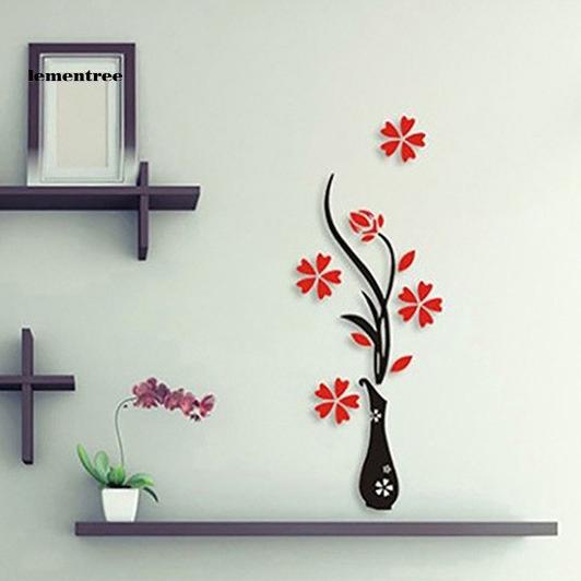 Rm129 Stiker Dinding Desain Vas Bunga Pohon 3D Bahan Akrili edgerunner
