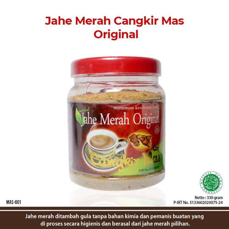 

Cangkir Mas Jahe Merah Original Plus Gula Alami Minuman Kesehatan 330g