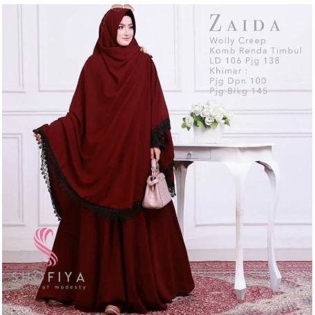 PROMO - Setelan Gamis Muslim Syari Satu Set Dress Dan Jilbab Jersey Kombinasi Wollycrepe ZAIDA GAMIS