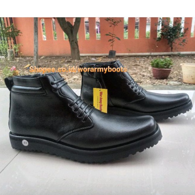 Sepatu PDH Dinas Sol Tebal kulit sapi asli  PDH Dinas POLRI TNI Security Size 39 sampai 47  by Wor Army Boots