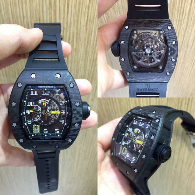 JAM TANGAN PRIA RM 030 BLACK CARBON ULTIMATE SWISS CLONE
