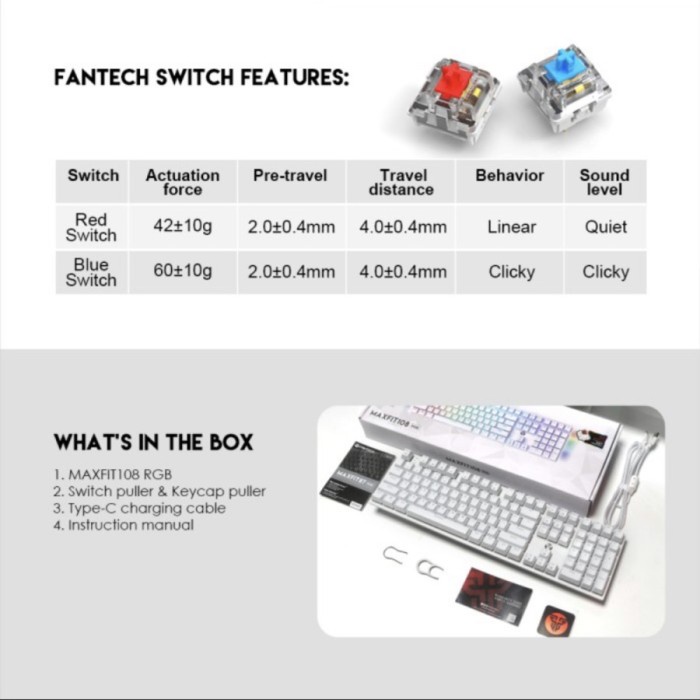 Fantech Maxfit108 MK855 RGB Mechanical Gaming Keyboard Hot-swappable