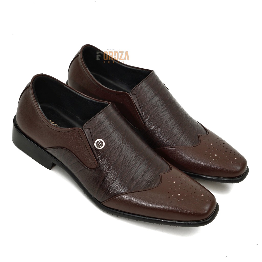 Sepatu Pantofel Pria Formal Wingtip Kulit Asli Dark Brown Original Fordza F7001