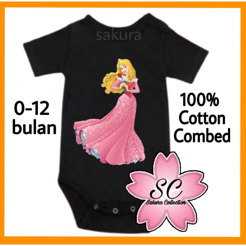 SC Kaos baju bayi jumper baby kids pendek PRINCESS AURORA BELLA ARIEL JASMINE kartun disney lucu logo tulisan custom usia 0 1 2 3 4 5 6 7 8 9 10 11 12 bulan  umur 1 tahun adem jumpsuit babysuit romper bodysuit hitam laki laki perempuan nyaman lembut