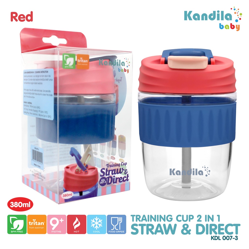 Botol Gelas Minum Sedotan Anak Bayi Kandila KDL007-3 Tritan Training Cup 2in1 Straw &amp; Direct