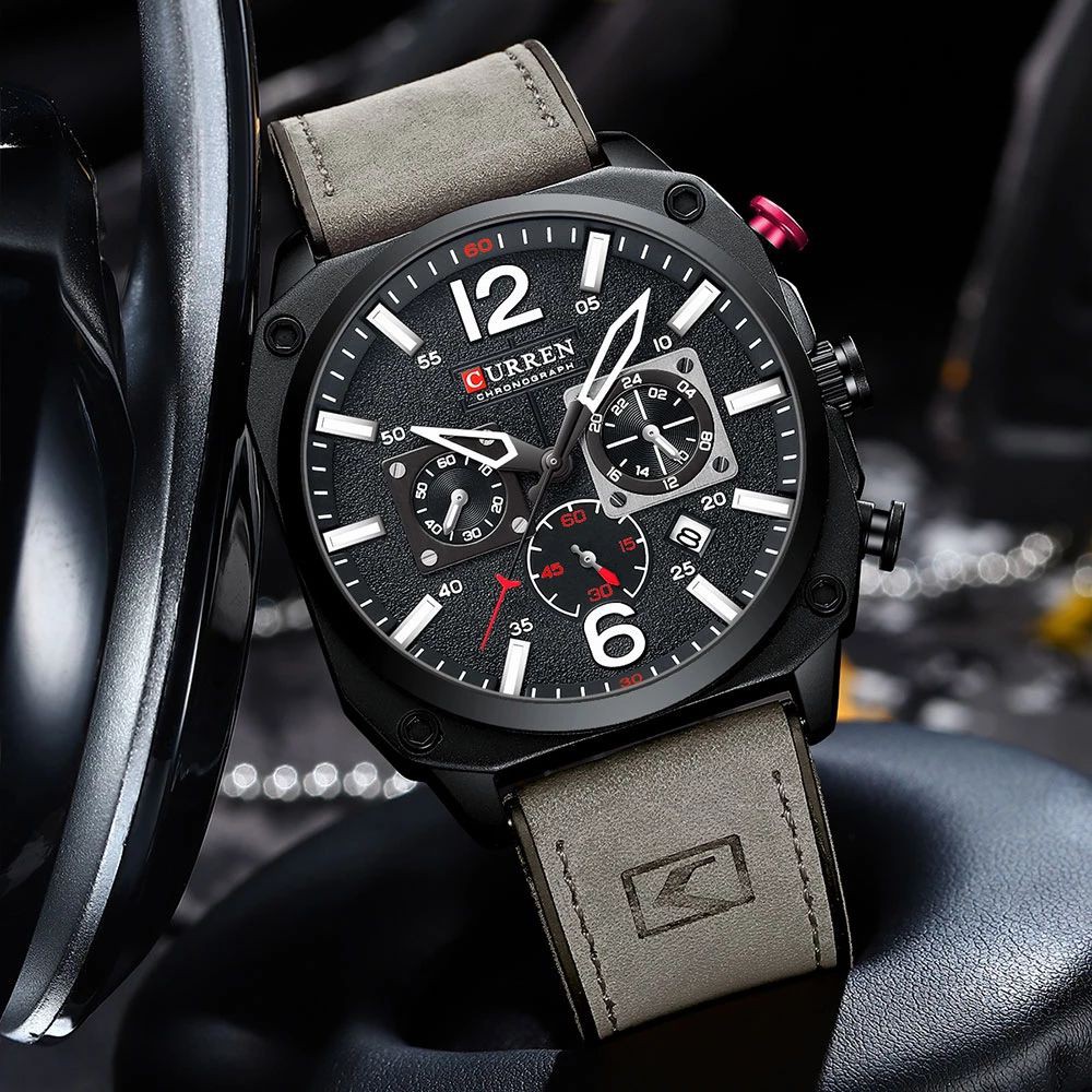 CURREN 8398 Jam Tangan Pria Analog Tali Kulit Chronograph Aktif Luminous Display WATCHKITE WKOS