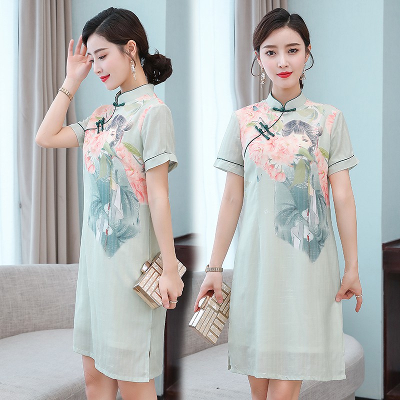 Peningkatan Cheongsam Harian Singkat Pendek Sedikit Gaya Gadis Cina Manis Muda Katun Dan Linen Pakai Shopee Indonesia