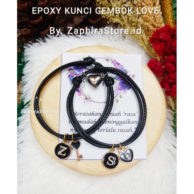 Zaphirastore [COD] A -Z GELANG COUPLE EPOXY KUNCIHATI MAGNET LOVE / GELANG HURUF KUNCILOVE / GELANG TALI KOREA 2MM