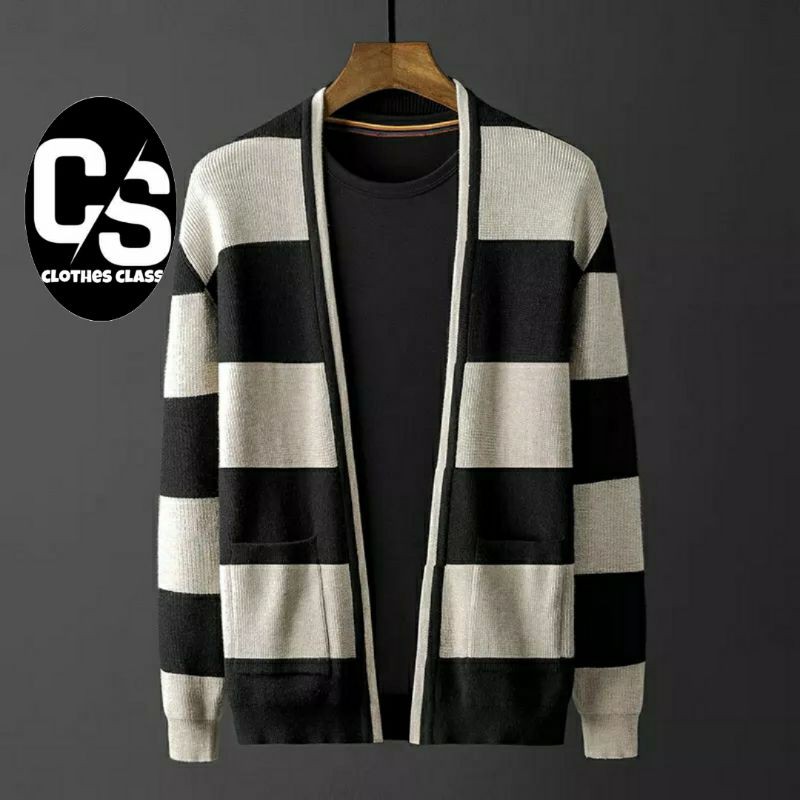 Cardigan Pria / Cardigan Rajut Pria / Cardigan Cotton Model Bergaris