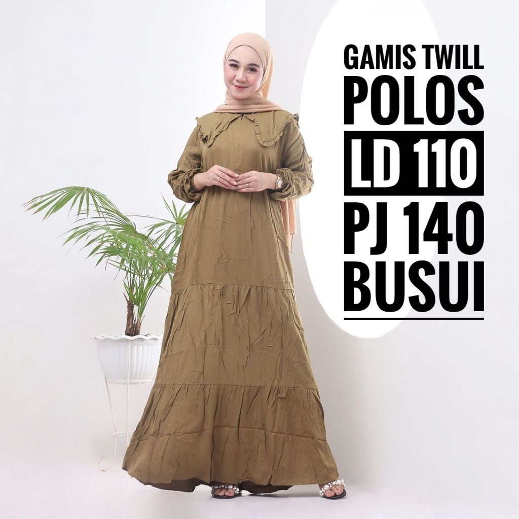 Gamis Wanita Polos Lengan Panjang Syari Raya Lebaran Kekinian Terbaru Twill Ori Pekalongan Homedress