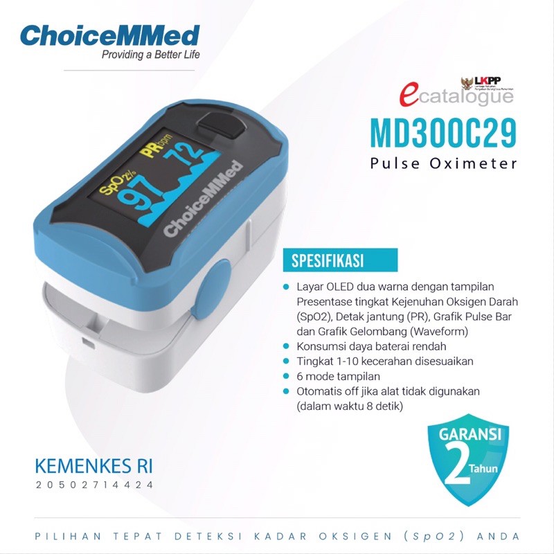 Oximeter Choicemmed MD300C29/Oximeter Fingertip Saturasi Oksigen/Pulse Oxymetri