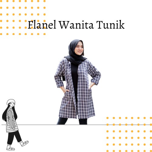 Kemeja Tunik Cardi Wanita Flannel Kotak Outer Long Premium - Navy, L