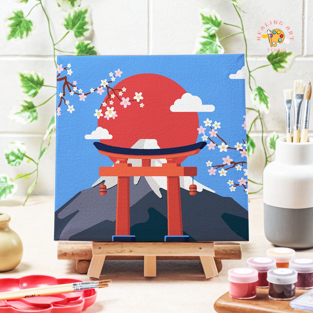 

paint by number mount fuji japan canvas 20x20 lukisan menurut angka painting set alat melukis anak